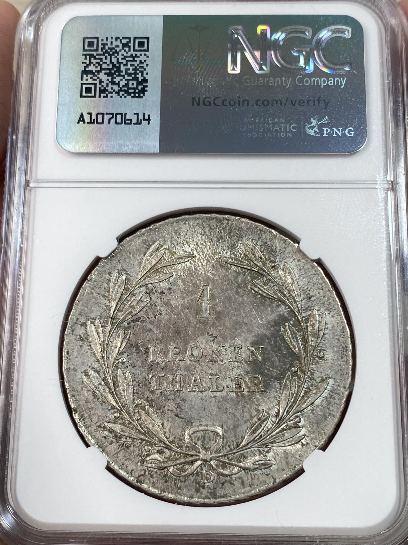 万国钱币拍卖第051期 NGC MS63 1817年德国巴登-杜拉赫大公国卡尔·路德维希·弗里德里希窗帘大泰勒 NGC唯一冠军分 第二名55分 断崖式领先型神品 原味德国倒影老包浆 顶级收藏品质