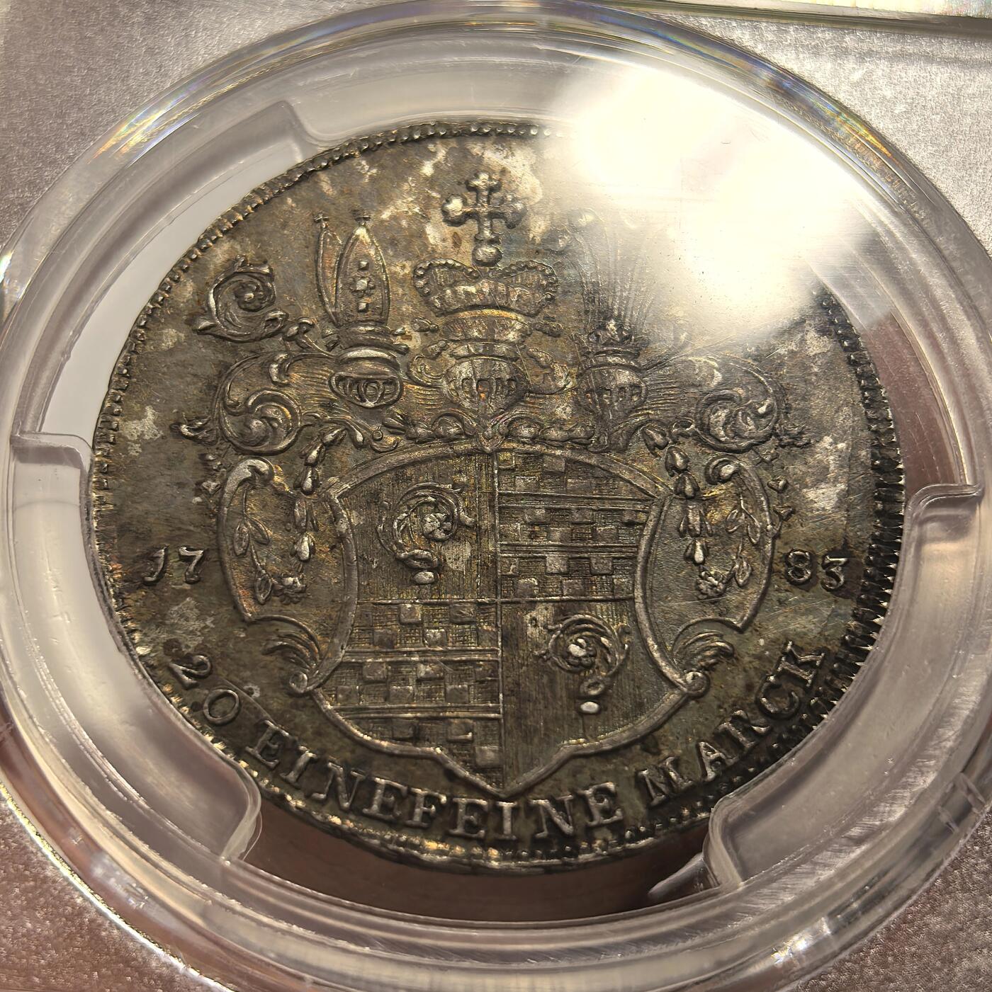 博洋堂世界钱币拍卖第135期（全场包邮）【请留意本场发货时间变化】 PCGS MS64 德国艾希斯塔特1783年1/2老泰勒银币，超级彩，稀少的品种，PCGS评级榜冠军分，唯一一枚！