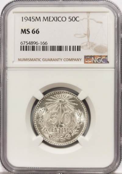 博洋堂世界钱币拍卖第135期（全场包邮） - NGC MS66 墨西哥1945年50分鹰洋银币，高分难得
