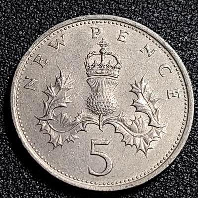 泉币菌-第87场-散币乐园场 - 早期老版 1968年英国大5便士镍币 皇冠蓟草 23mm