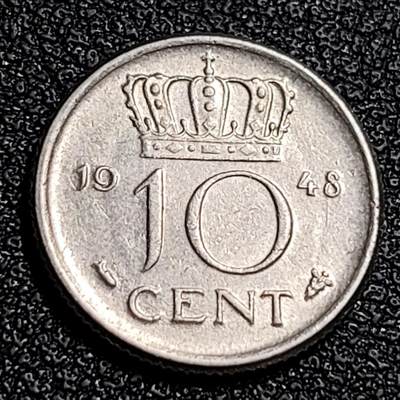 泉币菌-第87场-散币乐园场 - 1948年 尼德兰 10分镍币 袖珍币