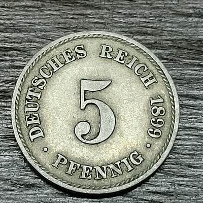 【铜匠收藏】★第129场★散币场，无佣金，30包邮。不满30元，支付5元运费。《接受代拍 代送NGC评级》 - 德国 1899年 5芬尼 长翅鹰F厂 镍币 德意志第二帝国