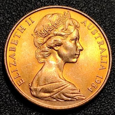 泉币菌-第87场-散币乐园场 - 原铜光极美 美品 1984年 英属澳大利亚2分铜币 伞蜥蜴斗篷蜥 21.5mm