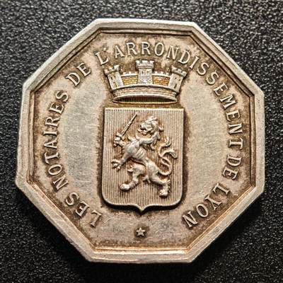 【德藏】世界币章拍卖第142期（拍品征集中~欢迎藏友联系） - 19世纪 法国里昂公证人八角代用币银章 直径约：34.2mm；重约：18.4g