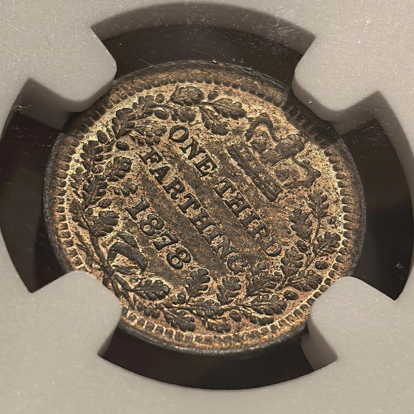 博洋堂世界钱币拍卖第135期（全场包邮）【请留意本场发货时间变化】 NGC MS62RB 英国1878维多利亚1/3法新，铜光饱满，RB难得