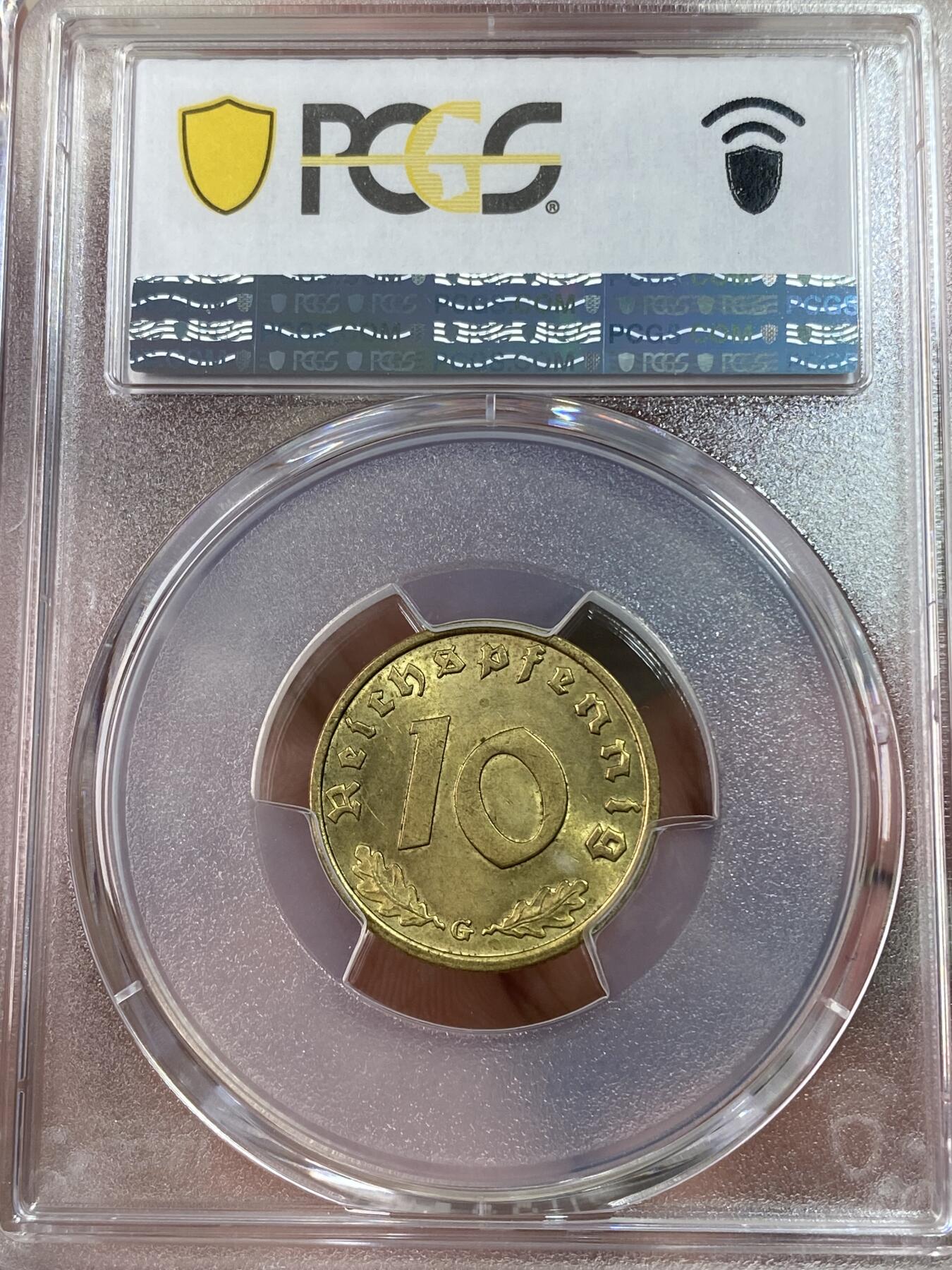 万国钱币拍卖第051期 PCGS MS64 1938年德国民族社会主义工人党黄铜10芬尼 原味黄铜光（原图请私信后台或自行查询官网）