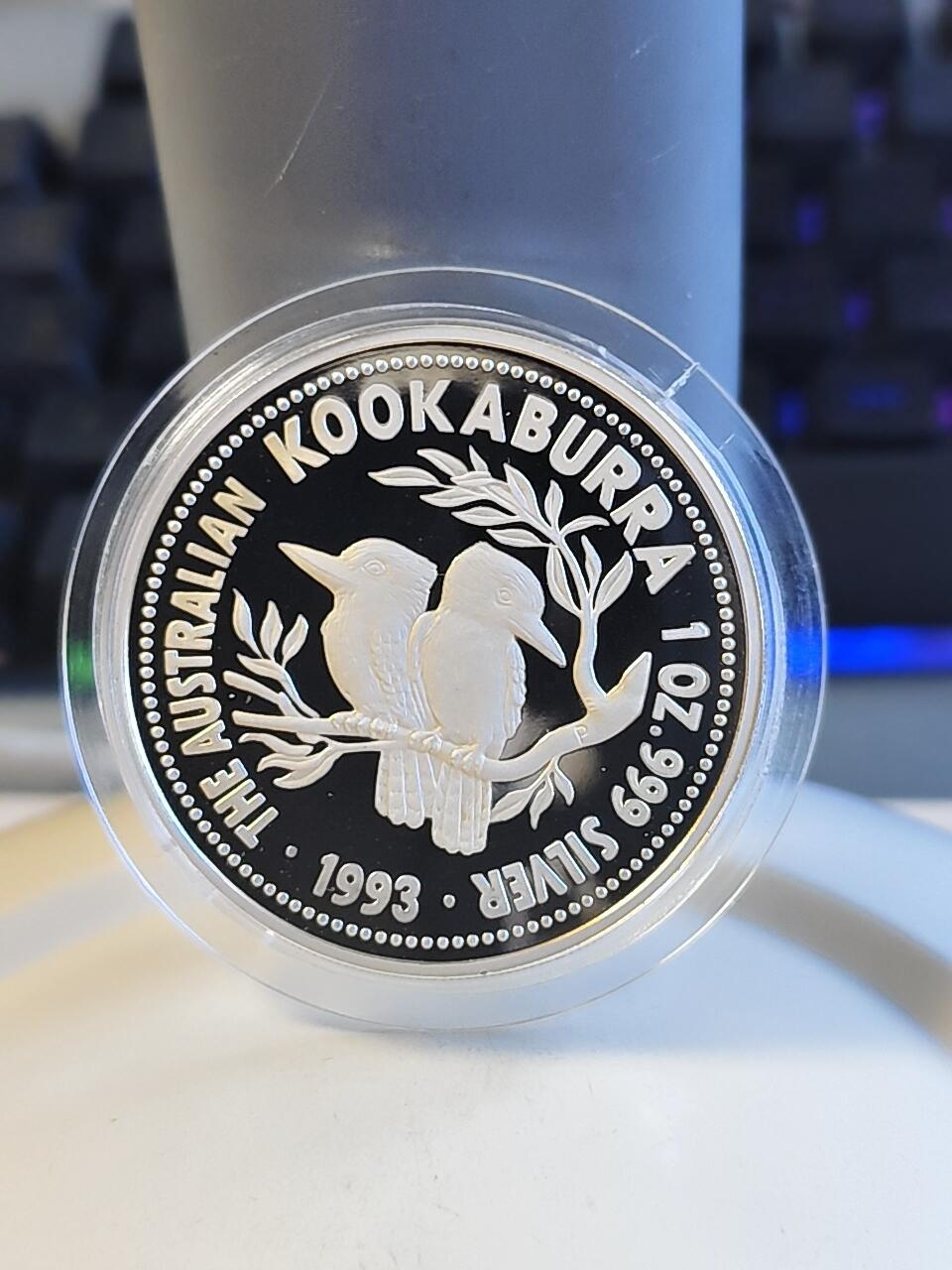 第171期拍卖【长期征集拍品】 澳大利亚1993年翠鸟系列1盎司翠鸟精制版纪念银币卡套证书，999银
