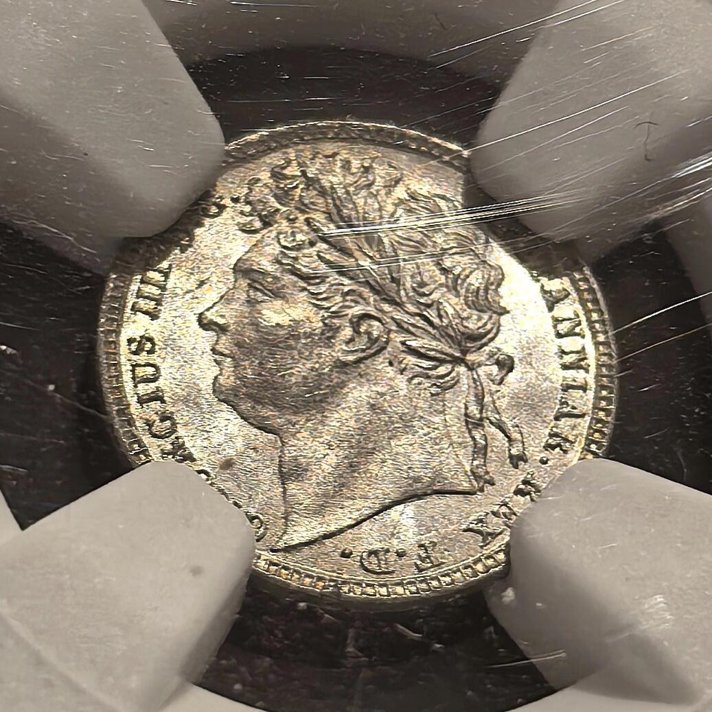 博洋堂世界钱币拍卖第135期（全场包邮）【请留意本场发货时间变化】 NGC UNCD 英国1822年乔治四世一便士濯足币，整体霜光，有64的状态，有一条不显眼的小划