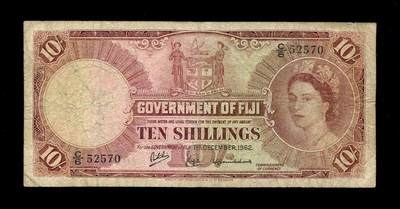 8月16号晚上8点 外国纸币自动截拍第8场 - 斐济 1962年10先令，女王