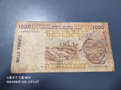 8月16号晚上8点 外国纸币自动截拍第8场 - 西非 A-科特迪瓦 1000法郎1994年 稀少