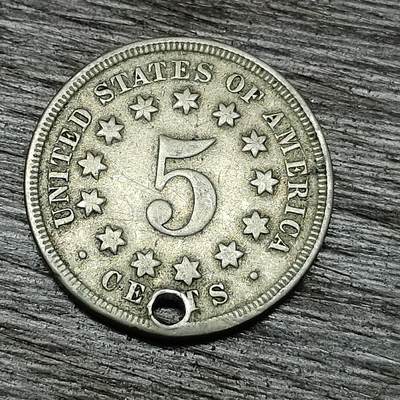 【铜匠收藏】★第129场★散币场，无佣金，30包邮。不满30元，支付5元运费。《接受代拍 代送NGC评级》 - 美国 1867年 5分 13颗星星 有孔