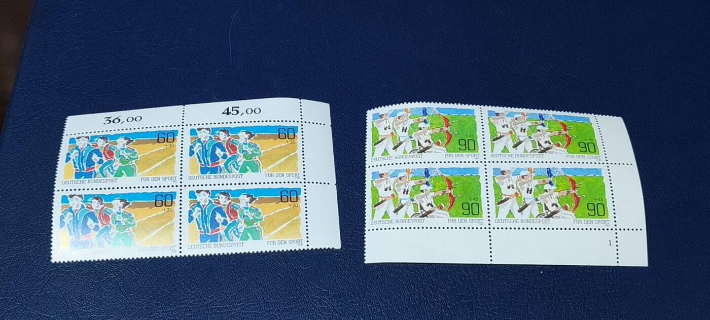 德国邮票专场，都是四方联🔥套票🔥 德国邮票一套，1982年发行，体育运动  长跑  射箭，品相如图