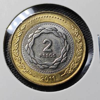 KK钱币收藏小铺 第324期 2月预留时间 周末发货 -  2011阿根廷2比索双色币 好品