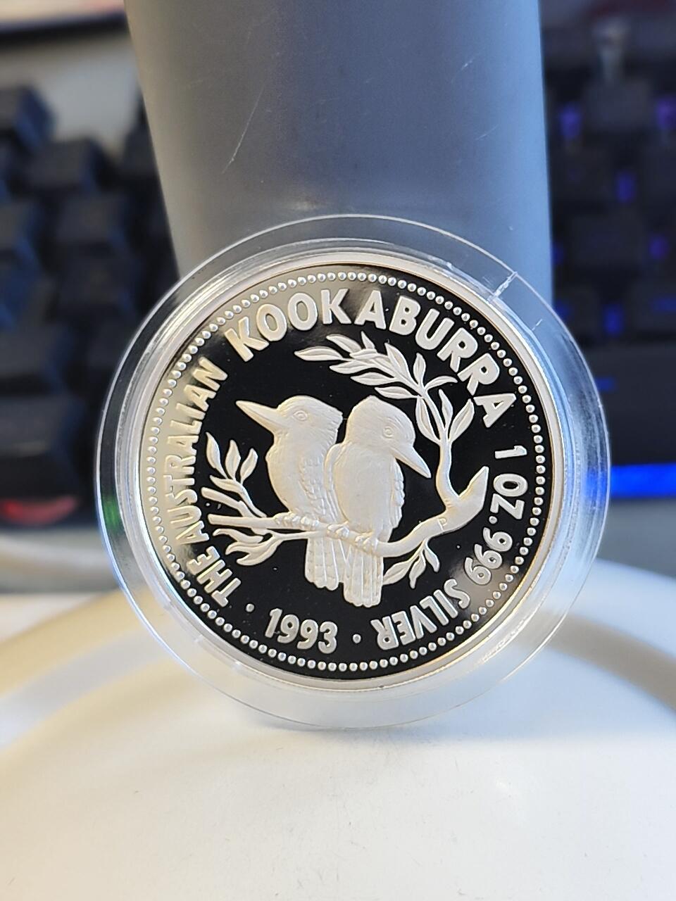 第171期拍卖【长期征集拍品】 澳大利亚1993年翠鸟系列1盎司翠鸟精制版纪念银币卡套证书，999银