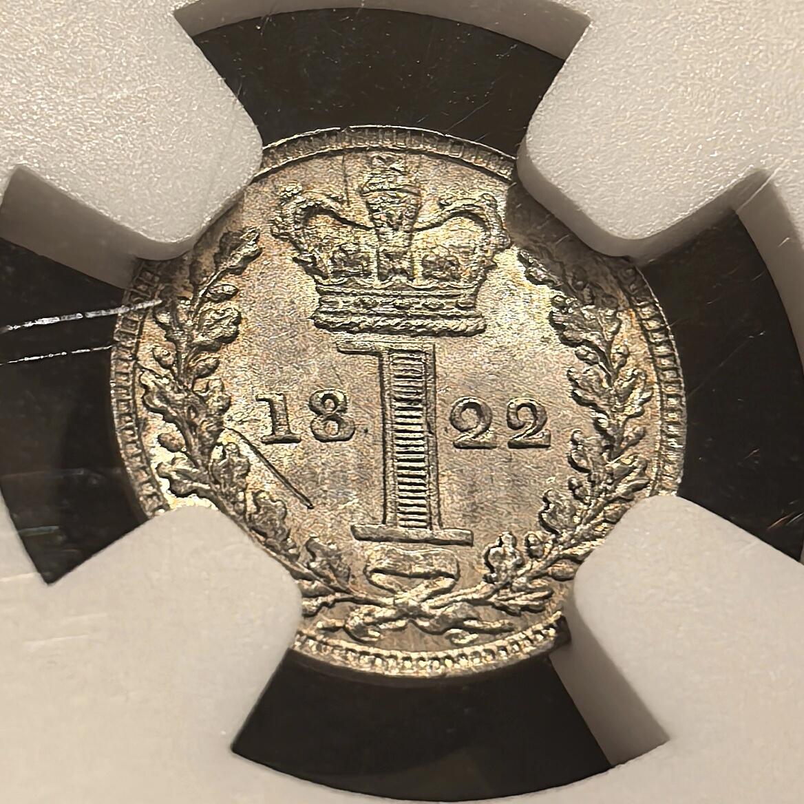 博洋堂世界钱币拍卖第135期（全场包邮）【请留意本场发货时间变化】 NGC UNCD 英国1822年乔治四世一便士濯足币，整体霜光，有64的状态，有一条不显眼的小划