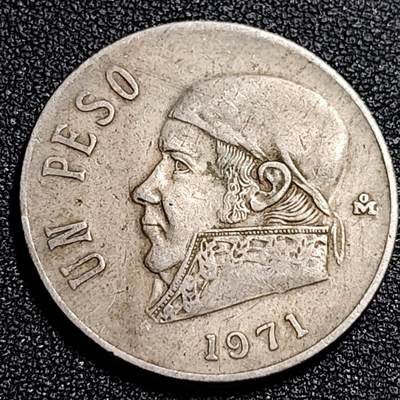 泉币菌-第87场-散币乐园场 - 1971年墨西哥早期1比索大镍币 29mm 独立战争领袖莫雷洛斯 鹰蛇徽