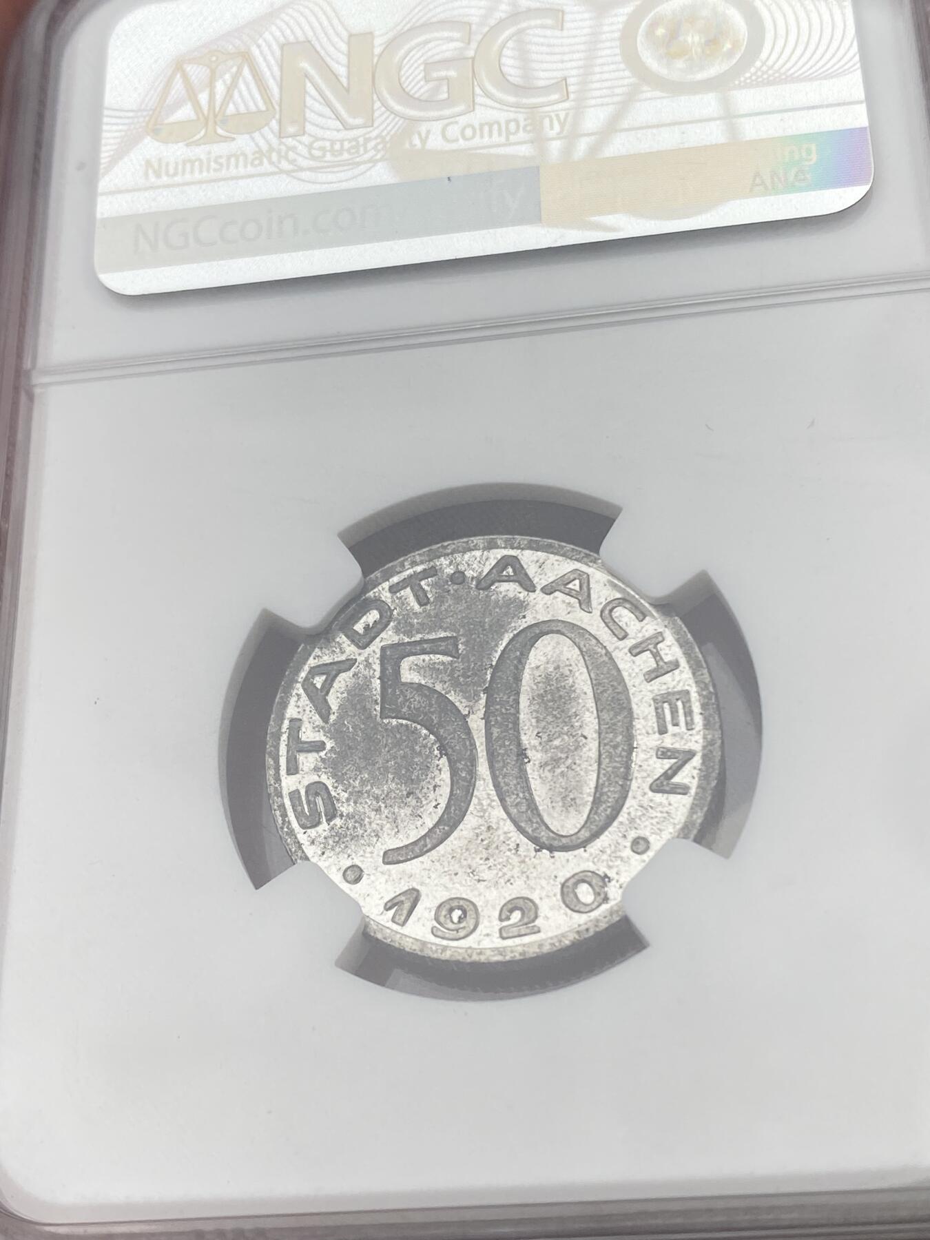 万国钱币拍卖第051期 NGC MS63 1920德国亚琛老鹰50芬尼铁币 霸气的设计令人过目难忘 铁币保存不易 原味好品难得