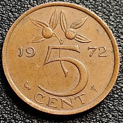泉币菌-第90场-散币乐园场 极美 荷兰王国 1972年5分 橙子 朱丽安娜女王 公鸡&星星暗记 青铜币 21mm 