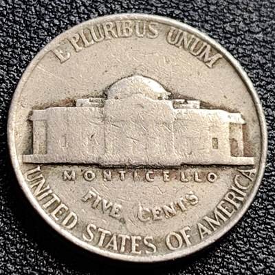泉币菌-第90场-散币乐园场 较少的 早期币 美国1941年5美分纪念币 杰斐逊 及 故居蒙蒂塞洛庄园 21mm 