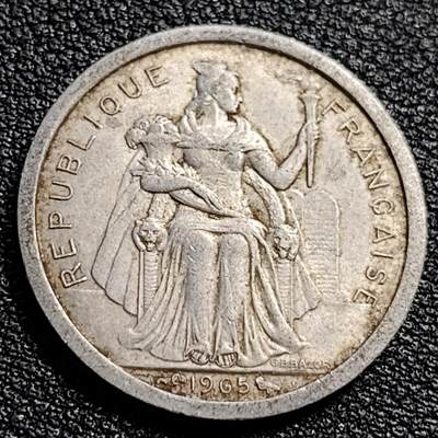 泉币菌-第89场-散币乐园场 - 少见 法属新喀里多尼亚 1965年 1法郎铝币 23mm