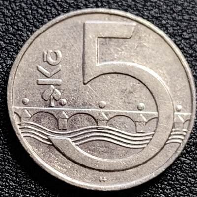 泉币菌-第90场-散币乐园场 捷克5克朗硬币 1993年 双尾狮23mm 欧洲币