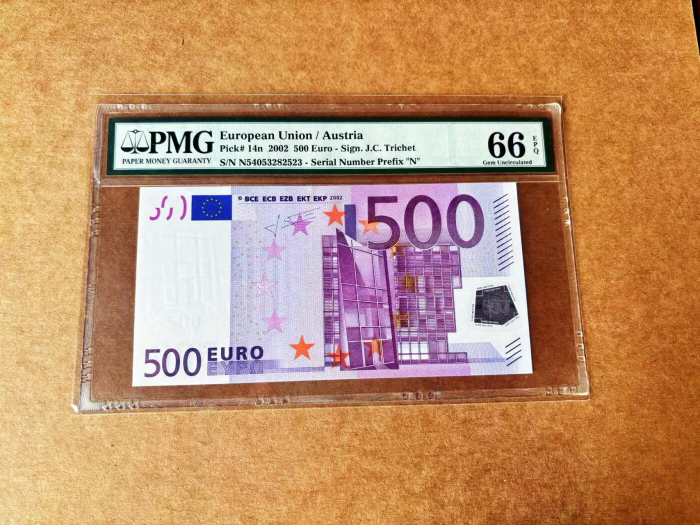 【Blue Auction】世界纸币精拍第711期——18级TOP拍卖/信誉/品质/专业/高效💫 【二签】欧盟 2002年500欧元  PMG66EPQ 高分 老壳 奥地利版