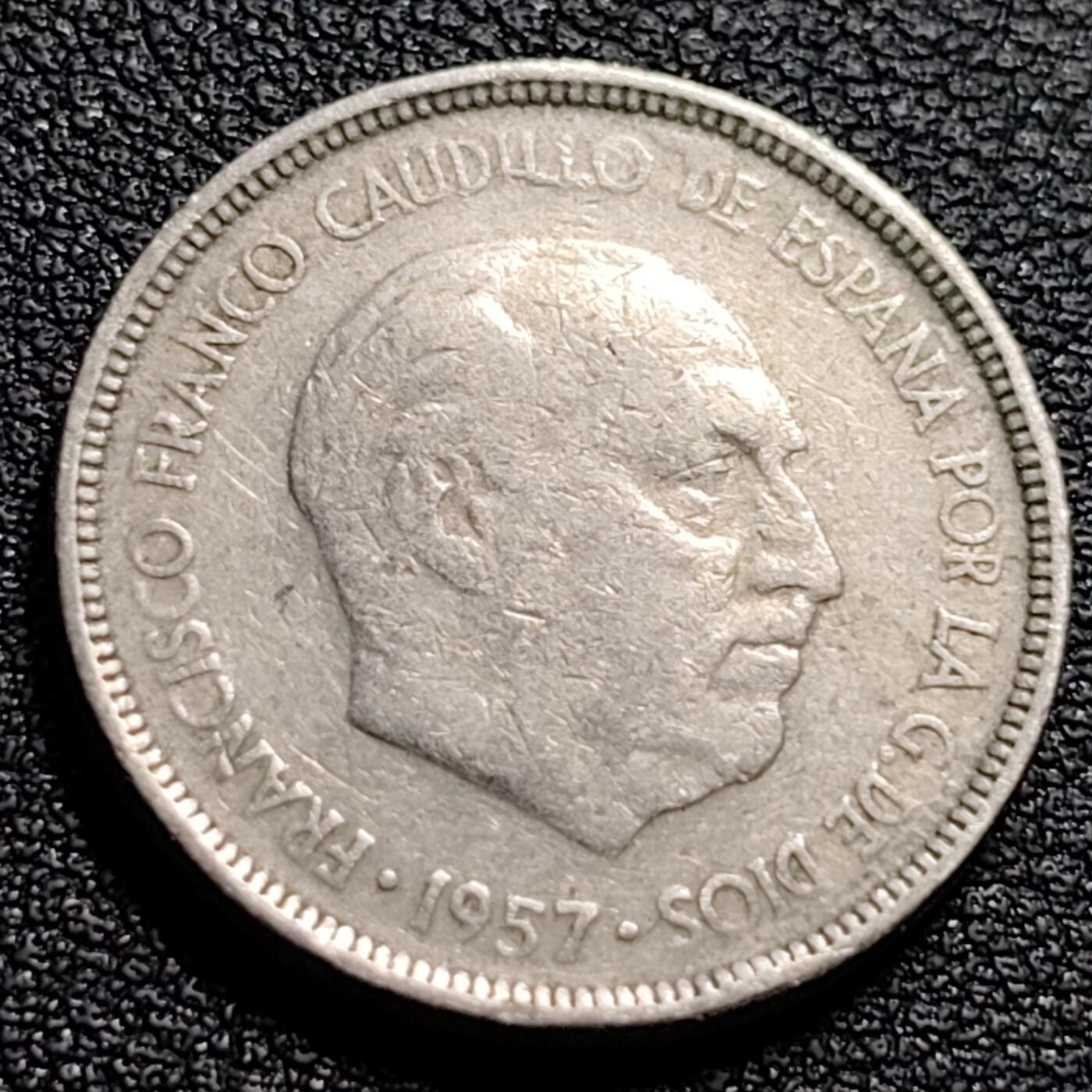泉币菌-第88场-散币乐园场 西班牙1957年5比塞塔 弗朗哥鹰徽23mm