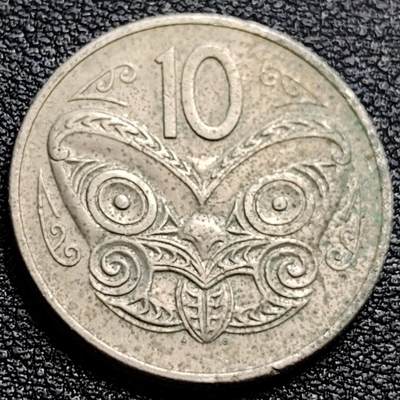 泉币菌-第90场-散币乐园场 - 略带彩光 英属新西兰 10分硬币 毛利人面具 伊丽莎白二世 女王24mm