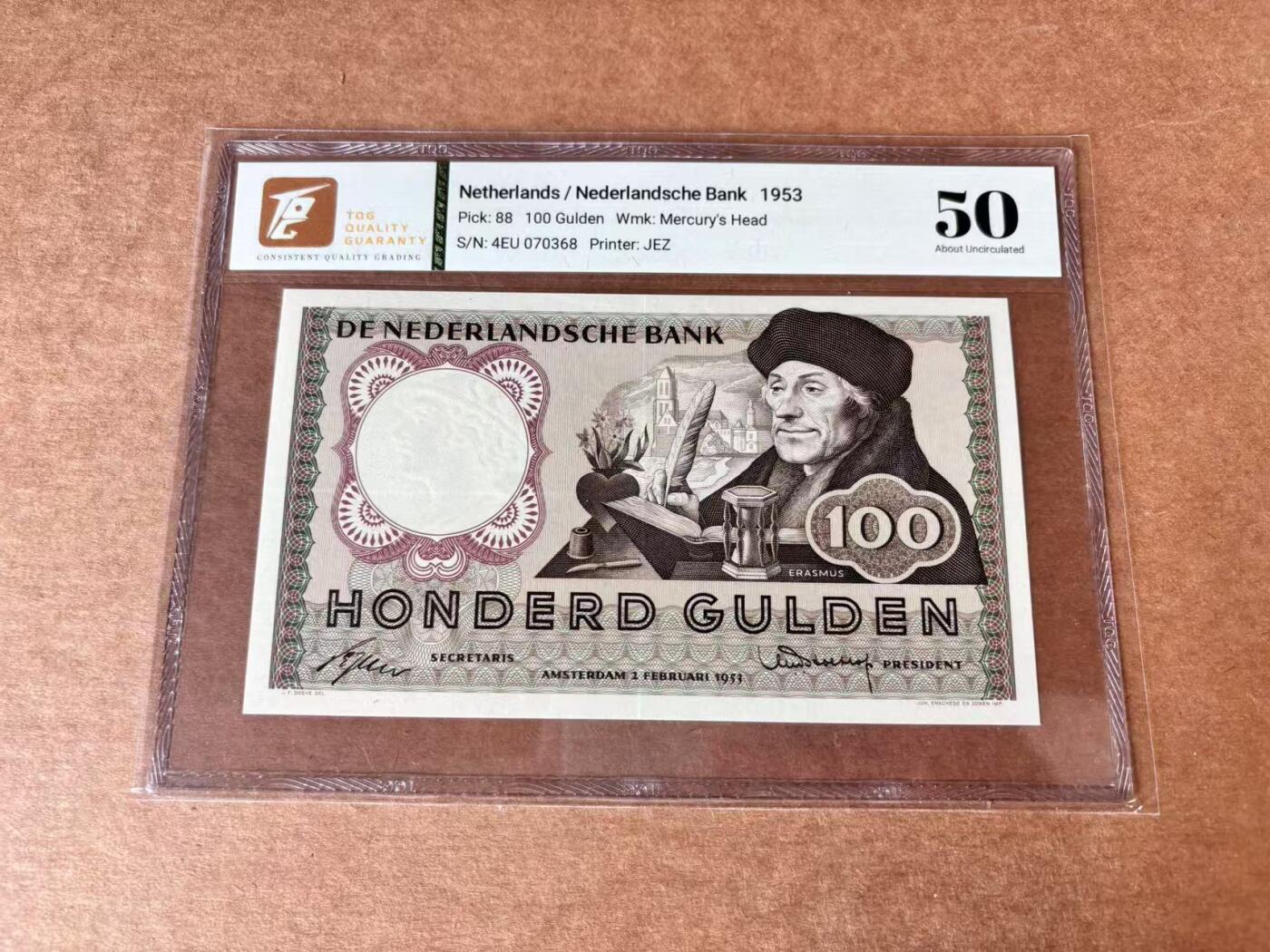 【Blue Auction】世界纸币精拍第711期——18级TOP拍卖/信誉/品质/专业/高效💫 荷兰 1953年100盾 TQG50