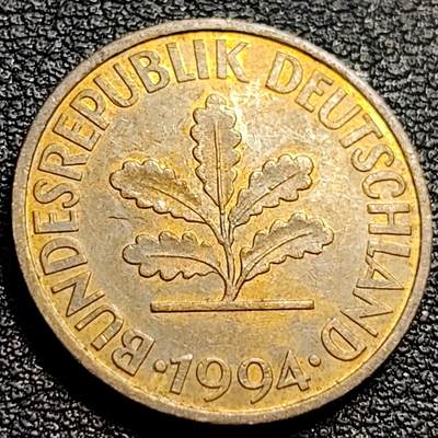 泉币菌-第90场-散币乐园场 联邦德国1994年 10芬尼硬币 橡树麦穗  银行版 21.5mm