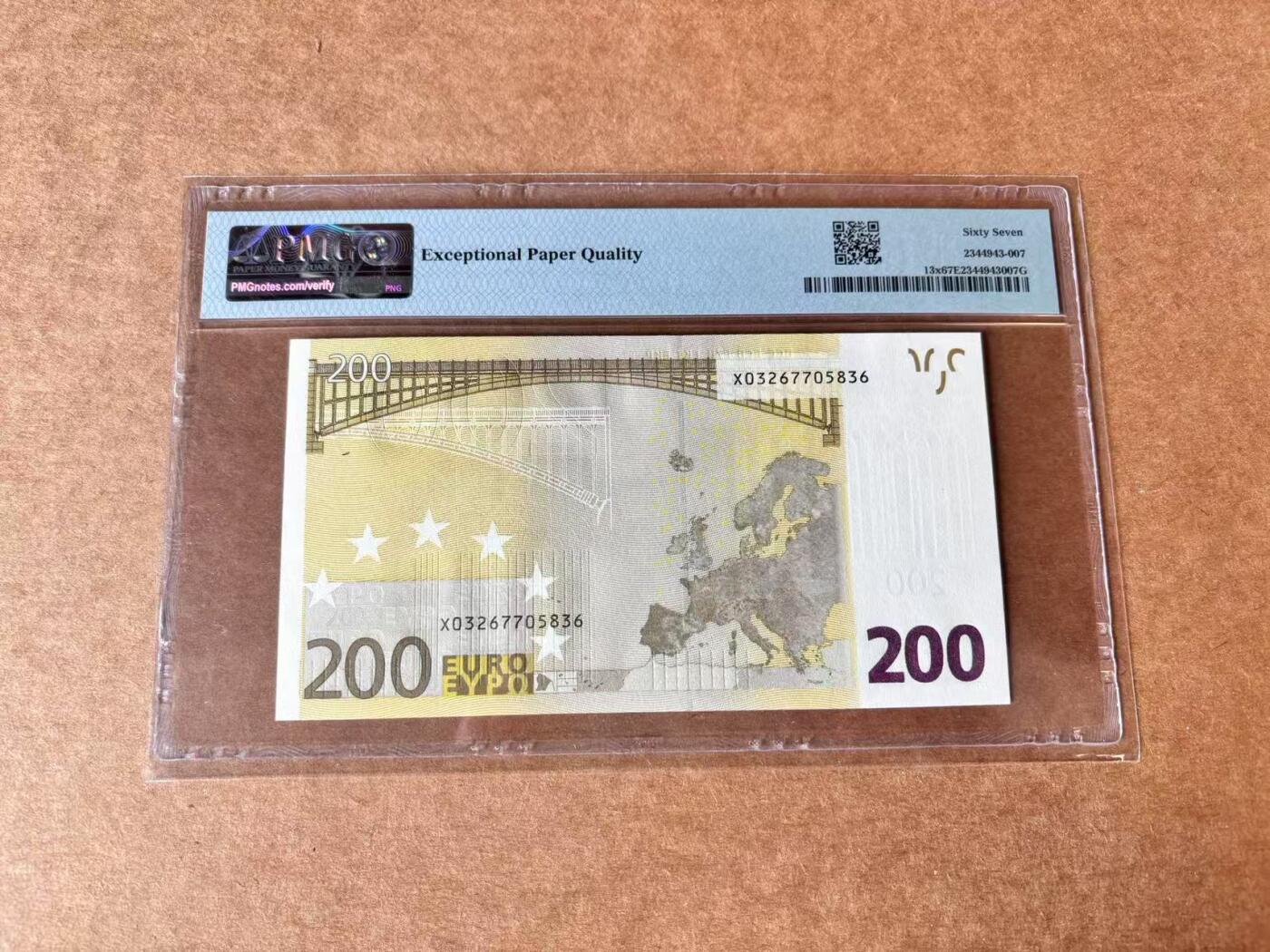 【Blue Auction】世界纸币精拍第711期——18级TOP拍卖/信誉/品质/专业/高效💫 【二签】欧盟 2002年200欧元  PMG67EPQ 高分