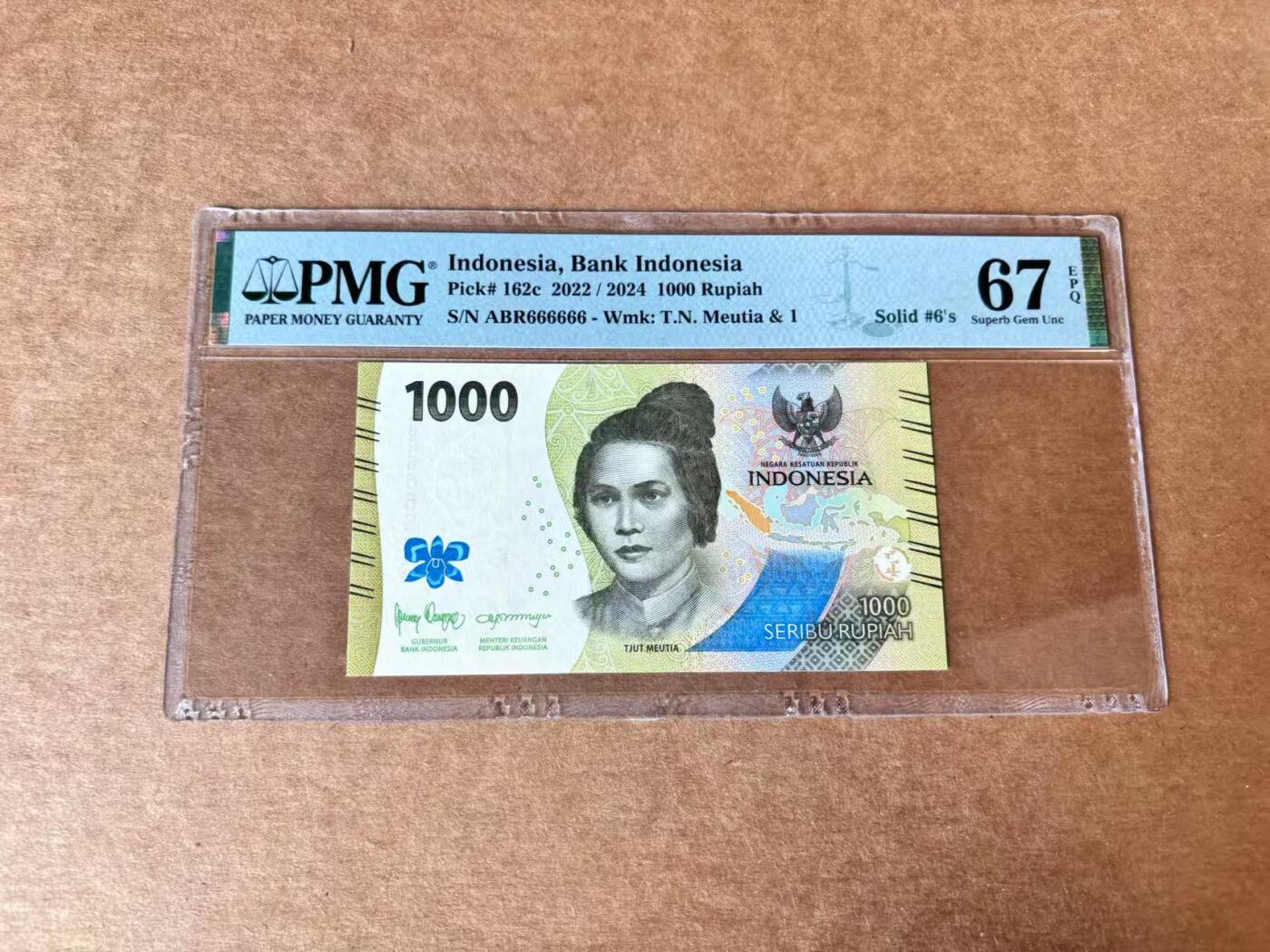 【Blue Auction】世界纸币精拍第711期——18级TOP拍卖/信誉/品质/专业/高效💫 【全同6】印尼 2022年1000卢比 PMG67EPQ 高分