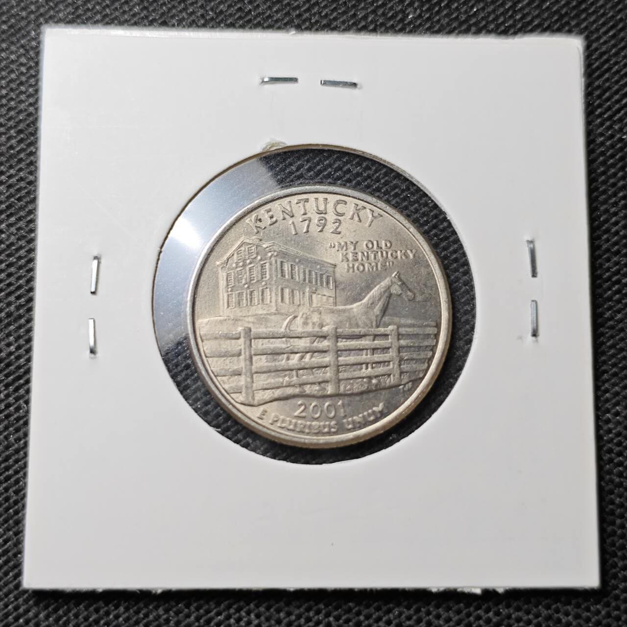 KK钱币收藏小铺 第325期 2月预留时间 周末发货  2001美国25分纪念币 好品