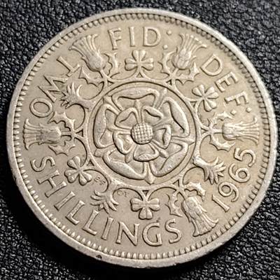 泉币菌-第88场-散币乐园场 - 英国早期1965年2先令老镍币 伊丽莎白二世青年女王头像 28.3MM