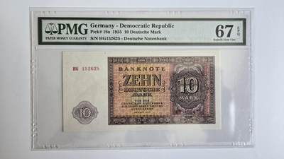 听雨轩评级钱币 - 民主德国10马克 pmg67  无347靓号 1955