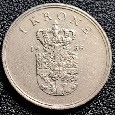 泉币菌-第90场-散币乐园场 丹麦1966年1克朗 皇冠 弗雷德里克九世国王 25.5mm