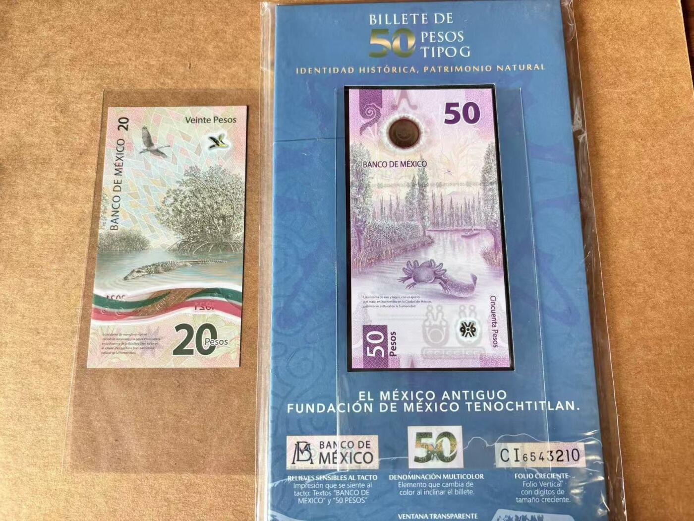 【Blue Auction】世界纸币精拍第711期——18级TOP拍卖/信誉/品质/专业/高效💫 【一组2张AA首发冠】墨西哥2021年50比索 带原装册IBNS获奖钞 首签& 墨西哥2021年20比索 首签 全新UNC