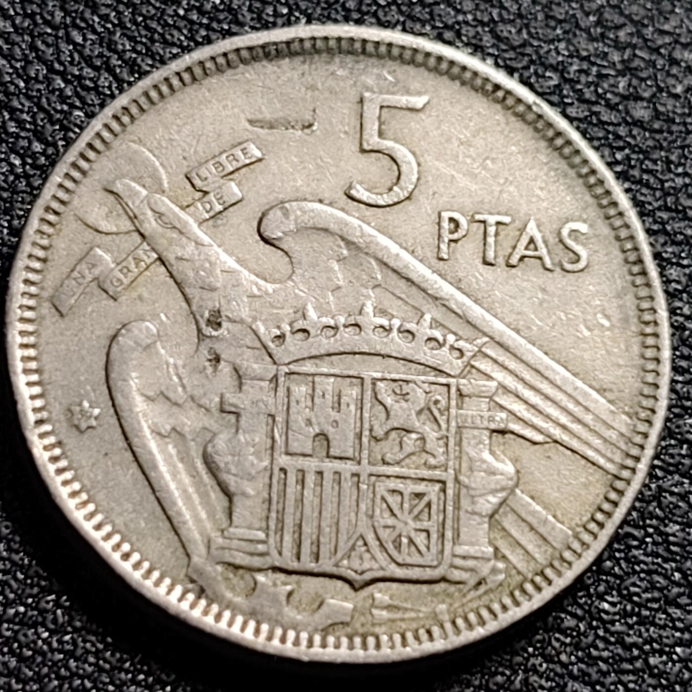 泉币菌-第88场-散币乐园场 西班牙1957年5比塞塔 弗朗哥鹰徽23mm