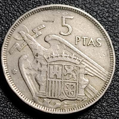 泉币菌-第88场-散币乐园场 - 西班牙1957年5比塞塔 弗朗哥鹰徽23mm