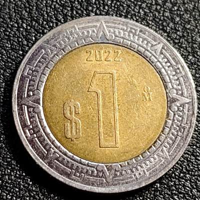 泉币菌-第88场-散币乐园场 - 墨西哥1比索 双色币 鹰蛇图案 玛雅文化