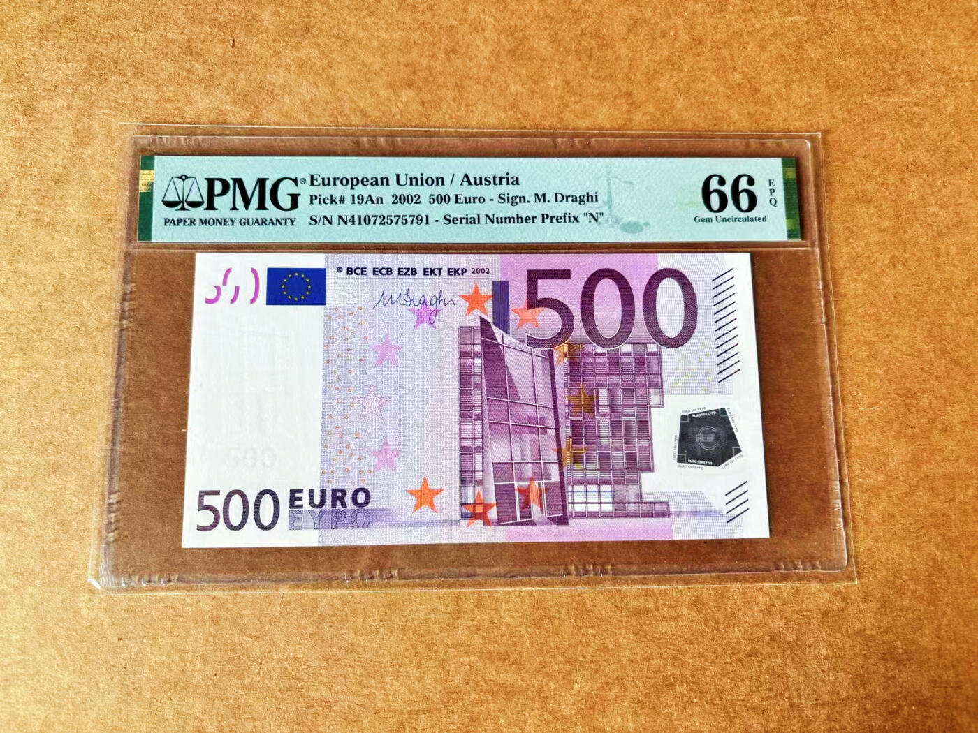 【Blue Auction】世界纸币精拍第711期——18级TOP拍卖/信誉/品质/专业/高效💫  欧盟 2002年500欧元  PMG66EPQ 奥地利版