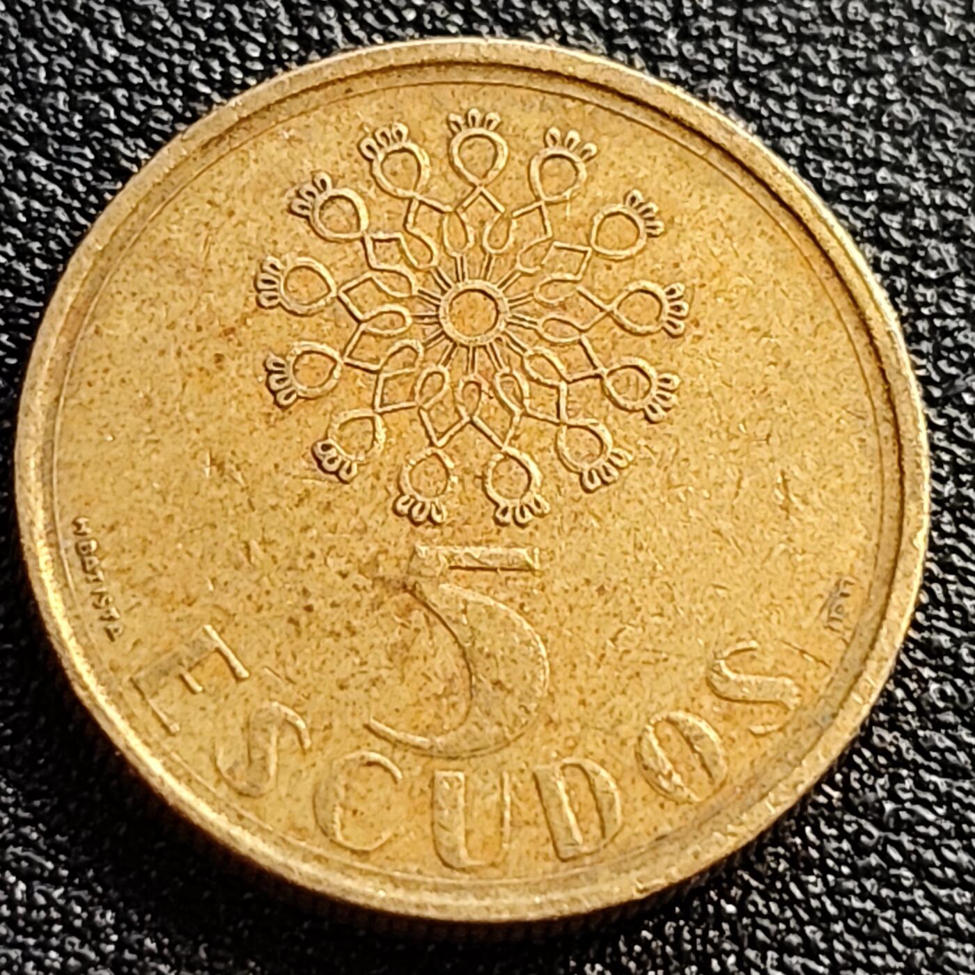泉币菌-第89场-散币乐园场 1988年 葡萄牙5埃斯库多铜币  21mm