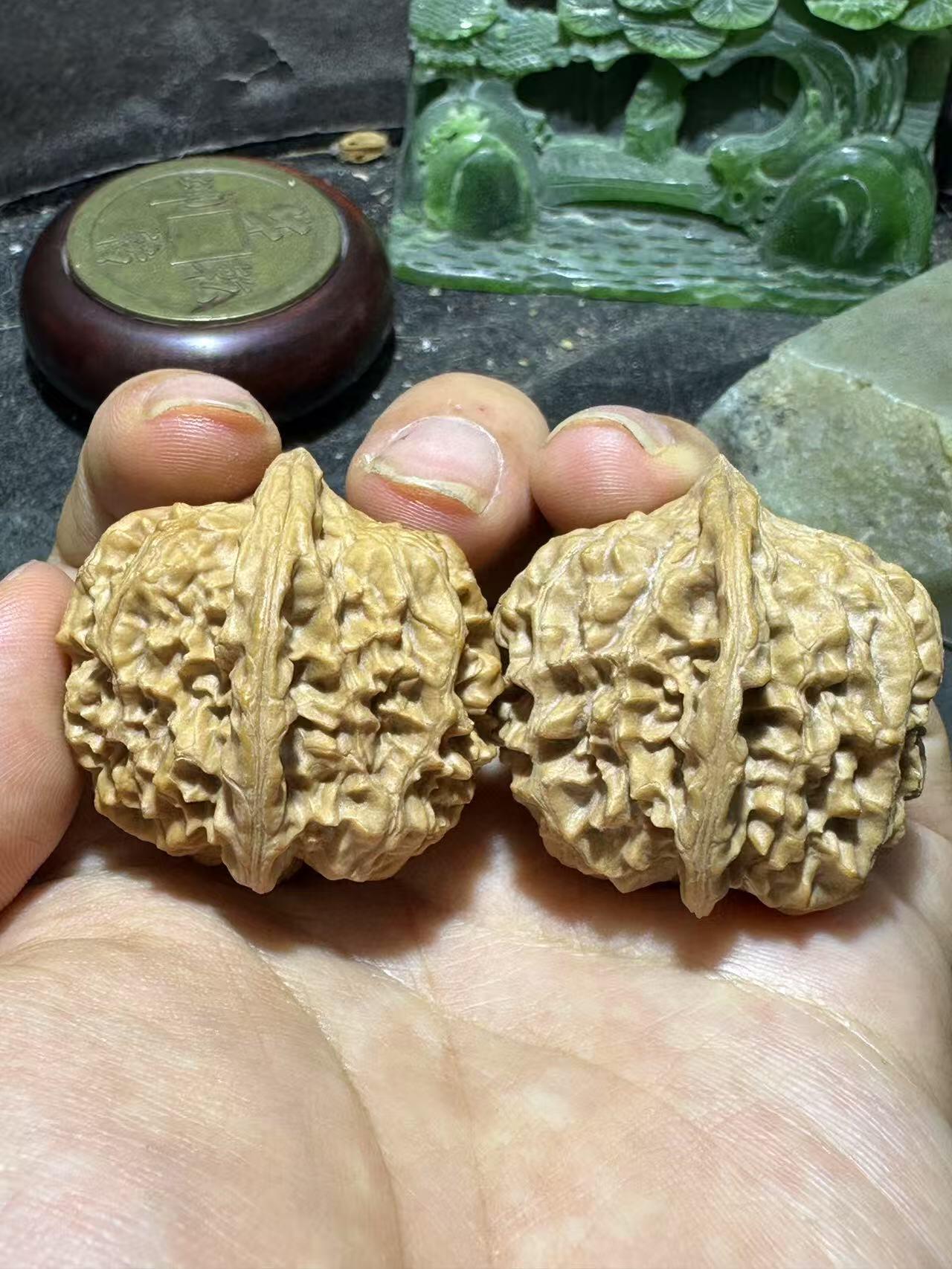 精美小众野生磐石狮子头手捻文玩核桃一对，