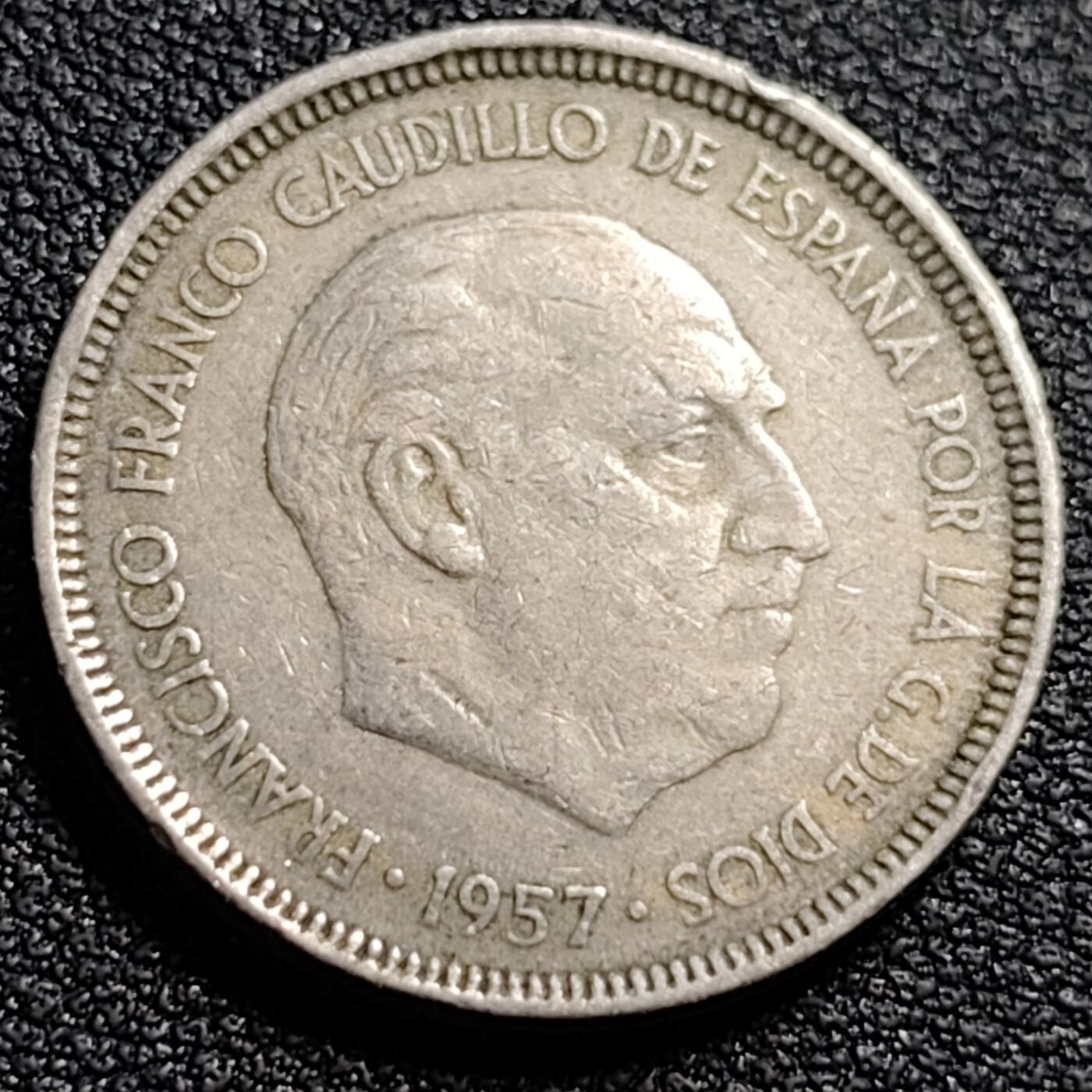 泉币菌-第88场-散币乐园场 西班牙1957年5比塞塔 弗朗哥鹰徽23mm