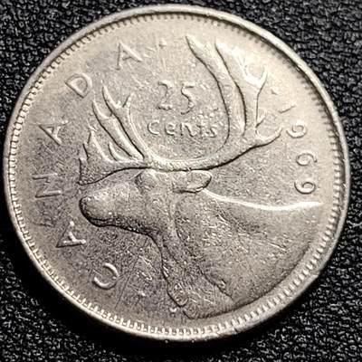 泉币菌-第89场-散币乐园场 - 高币值 加拿大1969年1/4加拿大元 伊丽莎白二世 驯鹿 24mm 