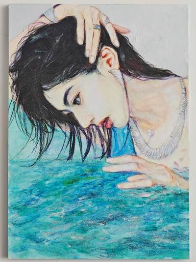白泽拍卖卡牌手绘专场第23期（中庭淡月照三更，白露洗空河汉明） - 2025 掌上潮流手绘卡 水中  葡萄岩彩亲签