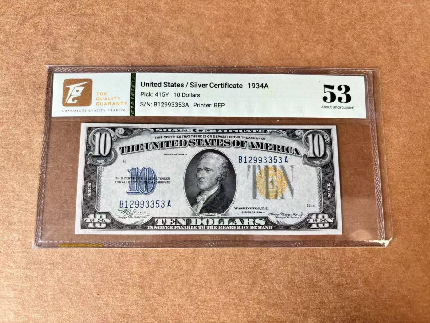 【Blue Auction】世界纸币精拍第711期——18级TOP拍卖/信誉/品质/专业/高效💫 【无47】美国 1934A 10美金 北非券 TQG53