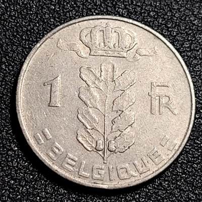 泉币菌-第87场-散币乐园场 - 比利时1965年1法郎铜镍币（佛兰芒文版BELGIË），谷物女神