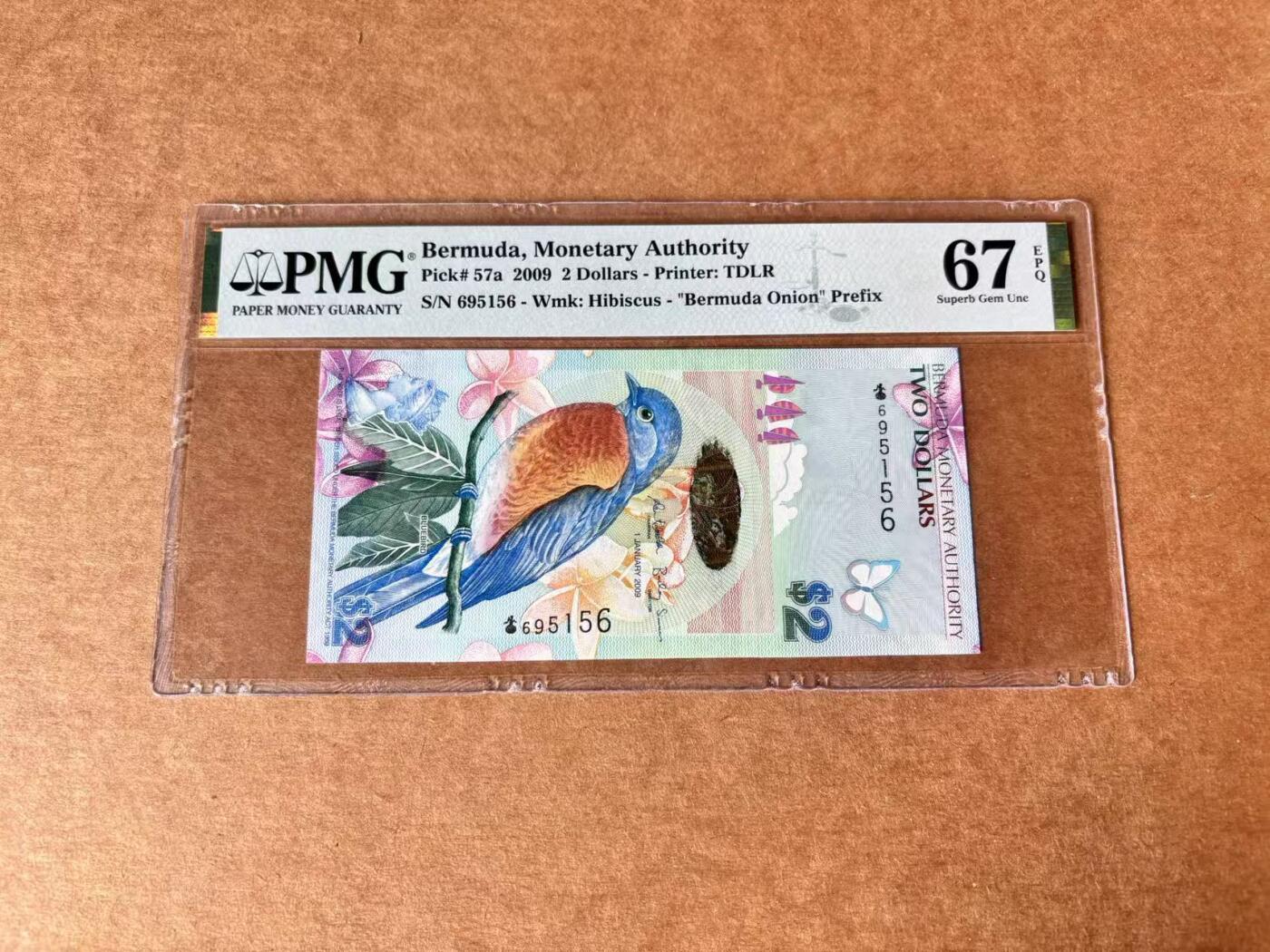 【Blue Auction】世界纸币精拍第711期——18级TOP拍卖/信誉/品质/专业/高效💫 【IBNS获奖钞 洋葱冠 无47】百慕大 2009年2元 蓝鸟 PMG67EPQ高分