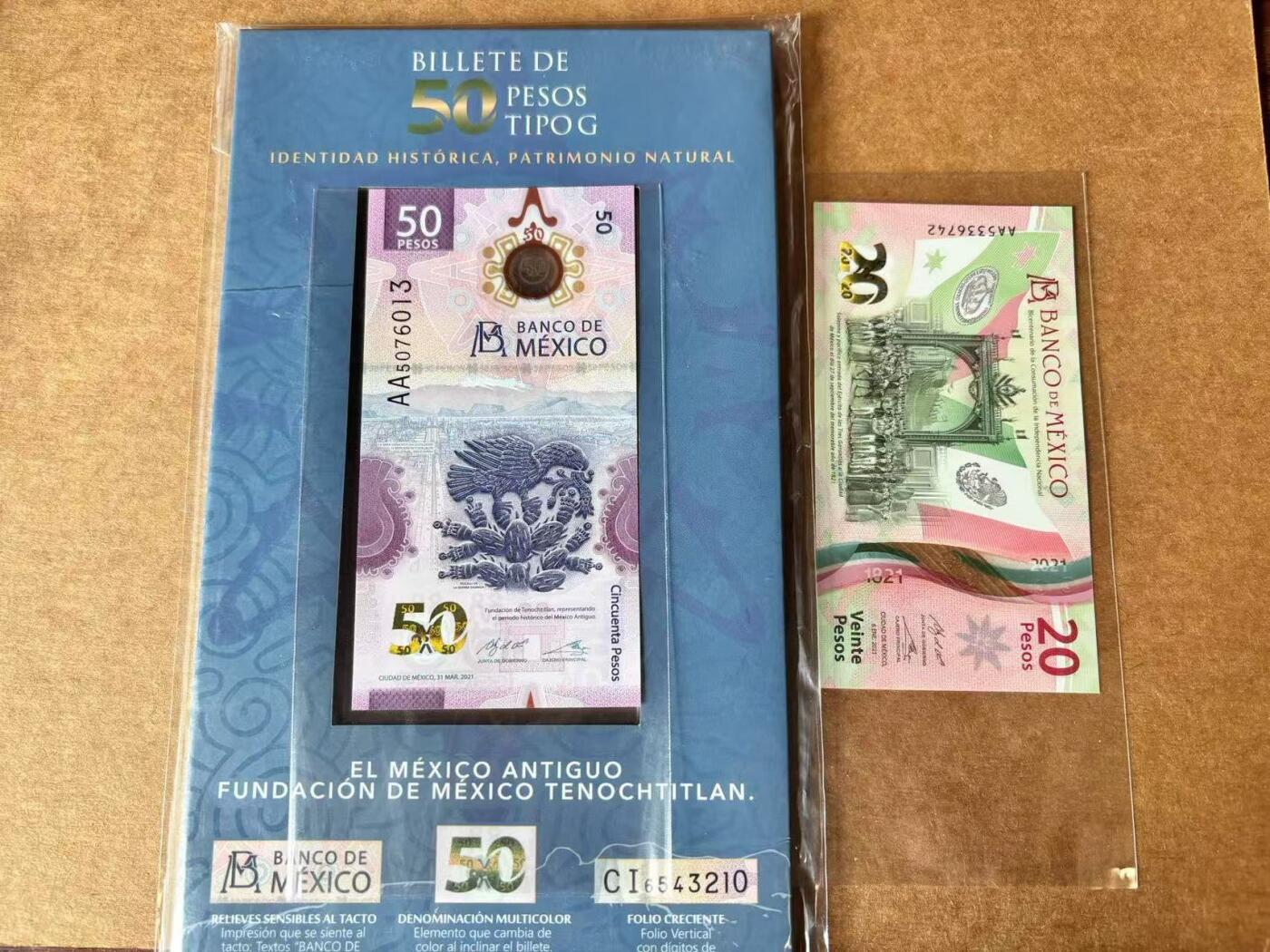 【Blue Auction】世界纸币精拍第711期——18级TOP拍卖/信誉/品质/专业/高效💫 【一组2张AA首发冠】墨西哥2021年50比索 带原装册IBNS获奖钞 首签& 墨西哥2021年20比索 首签 全新UNC